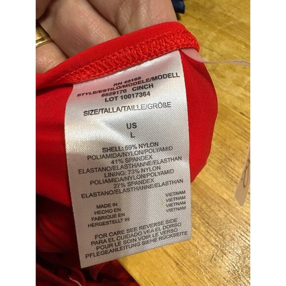 Skinny Dippers Red Ruffled Deep V-Neck One-Piece Swimsuit L Nylon Blend Adjustab - Picture 4 of 6